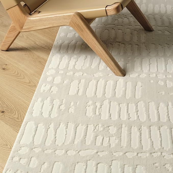 Revival Rugs Shell 7'10"x10' Washable Area Rug for Living Room Bedroom - 100% Recycled Oeko-TEX Certified, Medium Pile, Beige, Cream