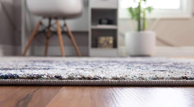 Unique Loom Trellis Frieze Collection Area Rug - Geometric (7' Square, Blue Multi/ Ivory)