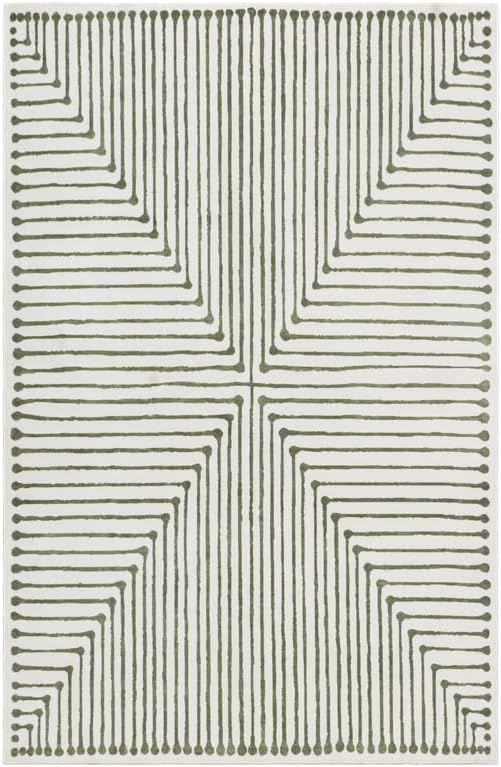 GLN Rugs Contemporary Collection - Machine Washable Area Rug, Contemporary Washable, Non Slip, Low Pile Chenille Rug, Living Room, Bedroom, Kitchen Rug (8' x 10' Green Beige)