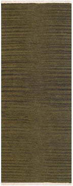 Rugsotic Carpets Hand Woven Flat Weave Kilim Wool ECO-Friendly Area Rugs - 2'6''x8', Runner Shape, Olive Color, Solid Plain Design, Low Pile Handmade Area Rugs for Living Room, Bed Room (D00111)