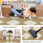 2x8 Runner Checkered Rug for Hallways Brown Washable Long Carpet Non-Slip Low Pile Boho Indoor Accent Throw Rug for Entrance Kitchen Bedroom Dining Laundry