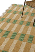 Hand-Tufted Wool Area Rug with Scalloped Edges, Beige and Green Plaid Pattern, Cozy and Soft Accent Rug for Living Room, Bedroom, and Nursery, Handmade Decorative Rug, 8x10 Ft