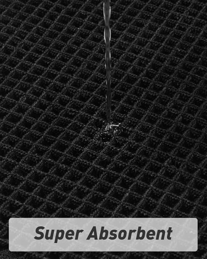 AMOAMI Upgraded Waffle Bath Mat, Super Absorbent Non Slip Bath Mats for Bathroom Floor, Machine Washable Bathroom Rugs with Tassels, Rubber Backed Bathroom Mats, Ultra Soft, 24" x 36", Black