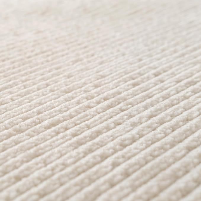 Revival Rugs Stripe 6'7"x9' Washable Area Rug for Living Room Bedroom - 100% Recycled Oeko-TEX Certified, Medium Pile, Beige, Cream
