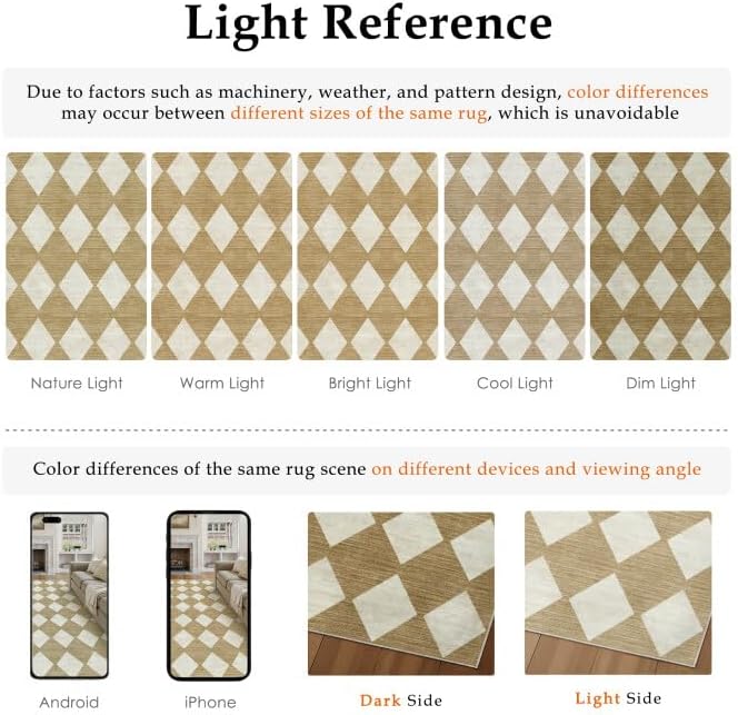 5x7 Checkered Area Rugs for Living Room Brown Machine Washable Large Rug Non-Slip Stain Resistant Low Pile Boho Accent Indoor Throw Carpet for Office Bedroom Dining Room Classroom