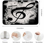 Music Notes Bath Mats for Bathroom Vintage Design Grunge Art Black Ground Silhouette Ink Splatter Floor Bath Rugs Machine Washable Bathmat Carpet Rug Room Decor for Shower Floor 16 X 24 inch Mat