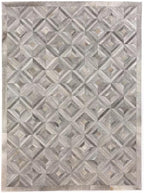 Premium Diamond Patterned Leather Area Rug - 6X9 ft - Silver- Luxury Non Slip Floor Accent for Dining Room, Living Room, Entryway, Elegant Collection Indoor Carpet
