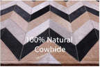 Modern Design Premium Cowhide Leather Carpet with Chevron Pattern, Area Rug (Beige/Black/Grey/Ivory, 3x12)