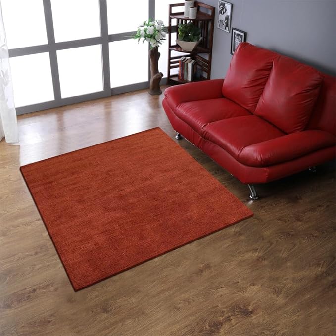 Hand Knotted Loom Wool ECO-Friendly Area Rugs - 10'x10', Square, Light Red Color, Solid Plain Design, High Pile Handmade Anti Skid Area Rugs for Living Room, Bed Room (L00111)