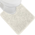 GORILLA GRIP Plush Absorbent Shaggy Chenille Bath Rug Mat for Oval Toilet Base with Rubber Backing, Machine Washable Rugs, Soft Microfiber Contour Mats for Toilets, Bathroom Decor, Ivory
