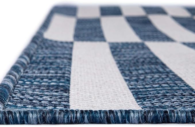 Unique Loom Outdoor Striped Collection Area Rug - Striped (10' x 14' Rectangle Blue/Ivory)