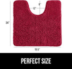 GORILLA GRIP Plush Absorbent Shaggy Chenille Bath Rug Mat for Oval Toilet Base with Rubber Backing, Machine Washable Rugs, Soft Microfiber Contour Mats for Toilets, Bathroom Decor, Red