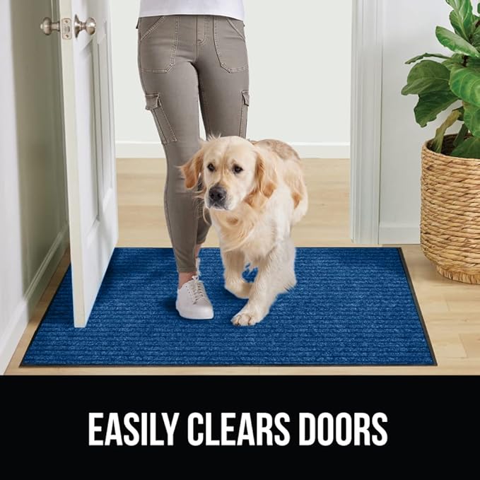 GORILLA GRIP Waterproof Traffic Guard Door Mat, 2 Pack Heavy Duty Entryway Mats, Strong Rubber Back Commercial Utility Rugs for Office Hallway, Garage Floor and Home, Low Profile Carpet, 35x23, Blue