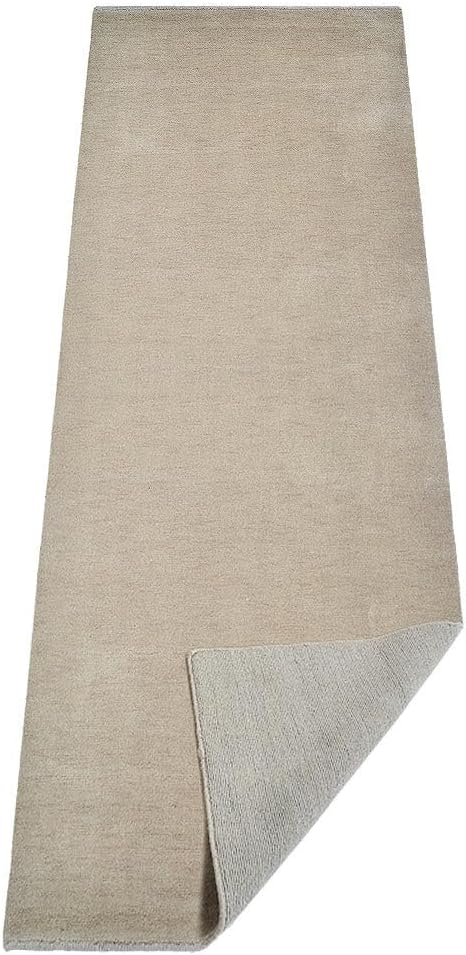 Rugsotic Carpets Hand Knotted Loom Wool ECO-Friendly Area Rugs - 2'6"x8', Runner, Beige Color, Solid Plain Design, High Pile Thick Handmade Anti Skid Area Rugs for Living Room, Bed Room (L00111)