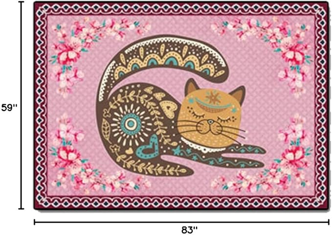 Cartoon Animal Pattern Area Rug Cute Cat Luxury Floral Decor for Carpet Farmhouse Bedroom Living Room Rugs Bathroom Kitchen Runner Mat Indoor Outdoor Non Slip Doormat 5' X 7'