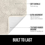 GORILLA GRIP Plush Absorbent Shaggy Chenille Bath Rug Mat for Square Toilet Base with Rubber Backing, Machine Washable Rugs, Soft Microfiber Contour Mats for Toilets, Bathroom Decor, Ivory