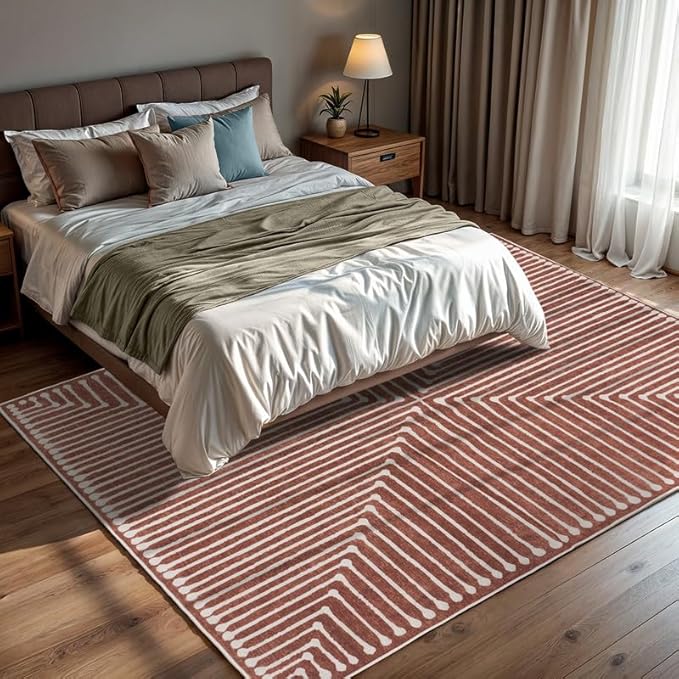 GLN Rugs Contemporary Collection - Machine Washable Area Rug, Contemporary Washable, Non Slip, Low Pile Chenille Rug, Living Room, Bedroom, Kitchen Rug (9' x 12' Beige Orange)