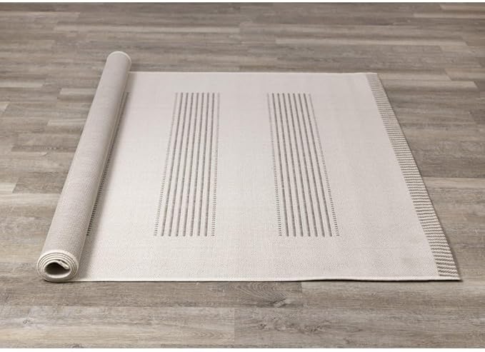 6x9 Rug with Modern Striped Pattern, Stylish Neutral Area Rug in Beige and Cream, Durable Low Pile Decorative Carpet for Living, Dining, or Bedroom
