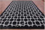 Modern Design Premium Cowhide Leather Carpet with Chevron Pattern, Area Rug (Black/Grey/White, 3x12)