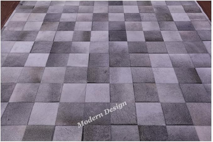 Modern Design Premium Cowhide Leather Carpet with Chevron Pattern, Area Rug (Grey, 3x14)