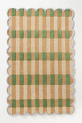 Handmade Scalloped Wool Area Rug - Modern Geometric Pattern, Green-Beige Stripes, Checkered Chevron Design - Soft, Durable Thick Carpet for Living Room, Bedroom (Green, 8' x 10')