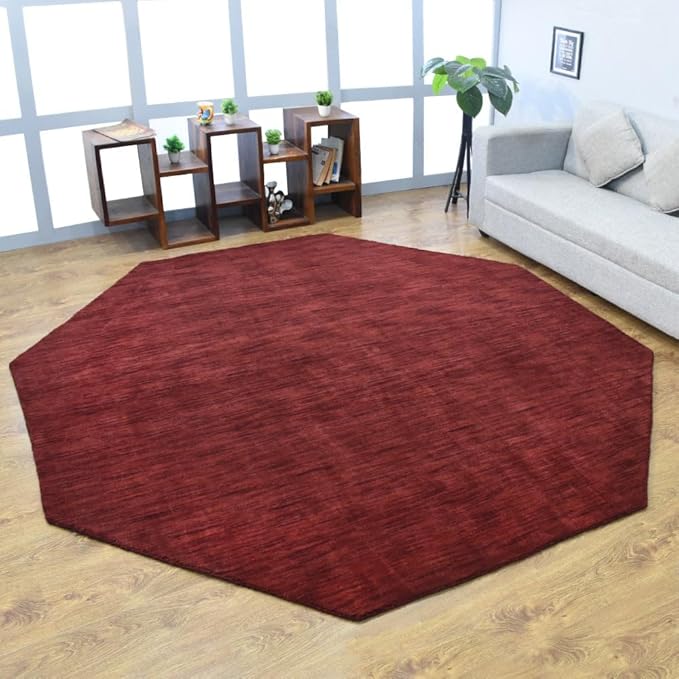 Hand Knotted Loom Wool ECO-Friendly Area Rugs - 10'x10', Octagon, Dark Red Color, Solid Plain Design, High Pile Handmade Anti Skid Area Rugs for Living Room, Bed Room (L00111)