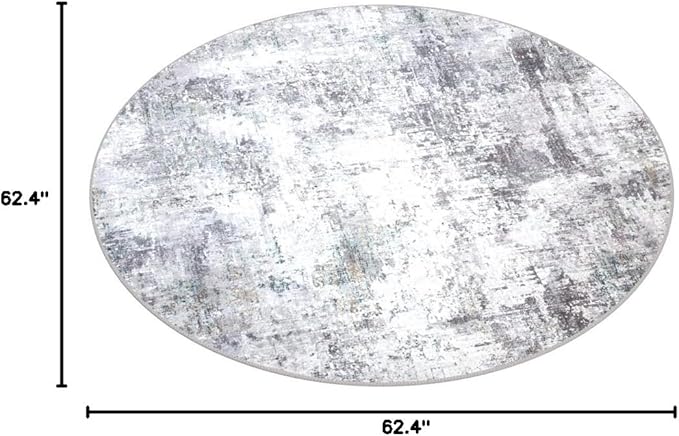 GLN Rugs Contemporary Collection - Machine Washable Area Rug, Contemporary Washable, Non Slip, Low Pile Chenille Rug, Living Room, Bedroom, Kitchen Rug (5'3" Round Grey/Green)