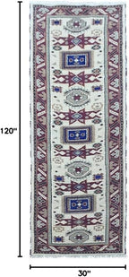 Hand Knotted Wool & Silk ECO-Friendly Oriental Area Rugs - 2'6''x10', Runner Shape, Cream Burgundy Color, Classic Oriental Traditional, Medium Pile Handmade Area Rugs (AF0102)