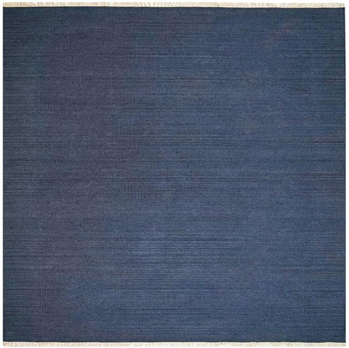 Rugsotic Carpets Hand Woven Flat Weave Kilim Wool ECO-Friendly Area Rugs - 10'x10', Square Shape, Blue Color, Solid Plain Design, Low Pile Handmade Area Rugs for Living Room, Bed Room (D00111)