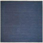 Rugsotic Carpets Hand Woven Flat Weave Kilim Wool ECO-Friendly Area Rugs - 10'x10', Square Shape, Blue Color, Solid Plain Design, Low Pile Handmade Area Rugs for Living Room, Bed Room (D00111)
