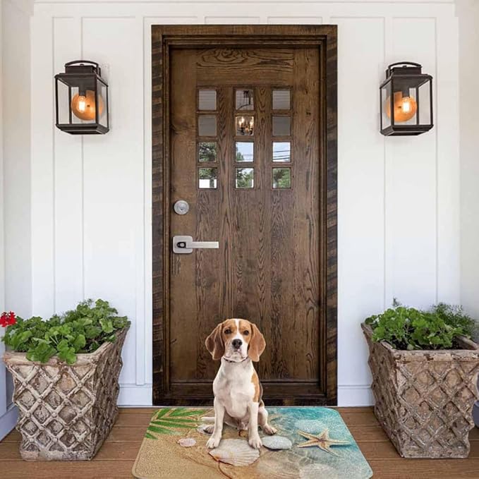 Palm Starfish Seashell Bath Mats for Bathroom Summer Beach Sea Sand Water Floor Bath Rugs Machine Washable Bathmat Carpet Rug Room Decor for Shower Floor 20 X 31 Inch Mat