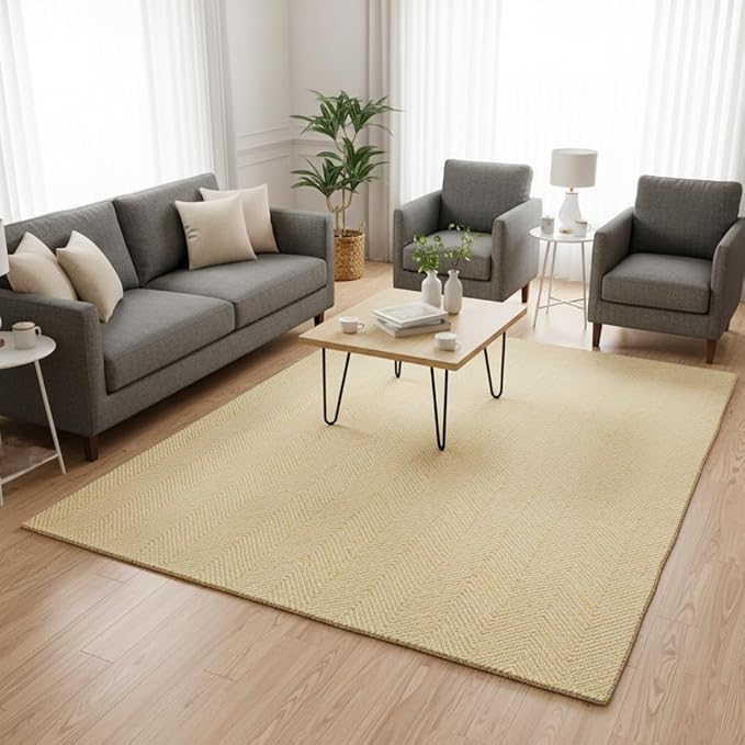 Modern Herringbone Chevron Collection Handcrafted Wool Area Rug - Durable, Zigzag Pattern, for High Traffic, Contemporary Design for Living Room, Bedroom, Dining Room Decor (Butter Yellow, 5' x 8')