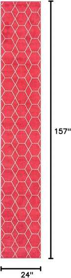 Unique Loom Trellis Frieze Collection Area Rug - Geometric (2' x 13' 1" Runner, Pink/ Ivory)