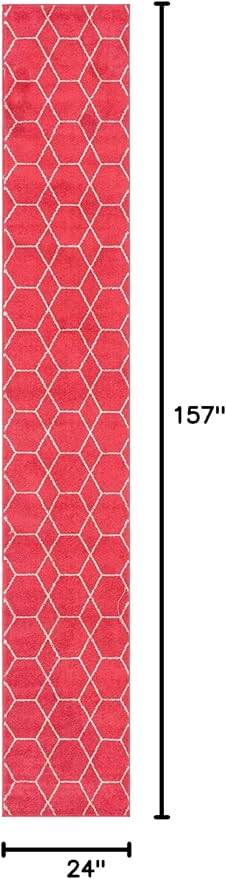 Unique Loom Trellis Frieze Collection Area Rug - Geometric (2' x 13' 1" Runner, Pink/ Ivory)