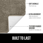 GORILLA GRIP Bath Rug Mat 60x24, Thick Soft Absorbent Chenille, Quick Dry Microfiber Mats, Rubber Backing Washable Shower Floor Rugs, Bathmat Runner, US Designed Bathroom Home Decor Accessories Latte