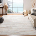 Cowhide Leather Rug for Living Room 5x8 Natural Leather Rug Modern Stripes Style Floor Carpet for Home Decor | Superior Indoor Area Rug, White