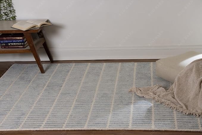 Capitola Hand-Tufted Wool Rug 2.5x11 Ft (Runner) Blue Coastal, Rustic Area Carpet for Bedroom Living Room, Textured Natural PB Style, Soft Wool Accent Mat