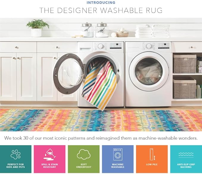 Dash & Albert Paint Chip Multi Machine Washable Rug, 7.5 X 9.5 Feet, Multicolored Geometric Pattern