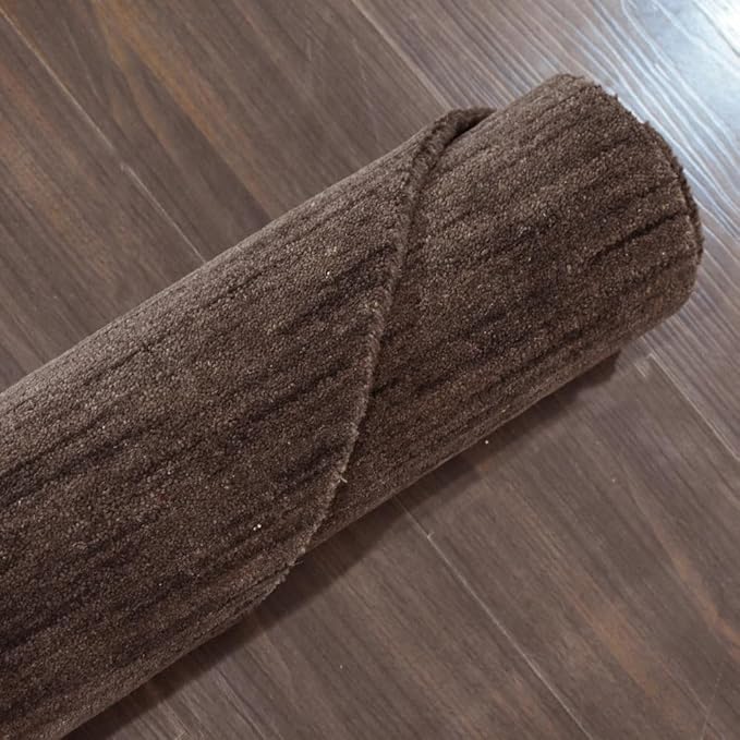 Hand Knotted Loom Wool ECO-Friendly Area Rugs - 6'x6', Octagon, Brown Color, Solid Plain Design, High Pile Thick Handmade Anti Skid Area Rugs for Living Room, Bed Room (L00111)