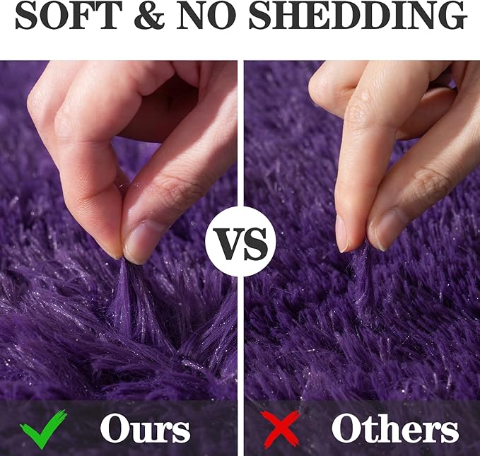 Soft Fluffy Area Rug for Bedroom, Purple Fuzzy Shaggy Oval Throw Rugs for Bedside, Non-Slip Cozy Plush Shag Carpet for Girls Kids Room Nursery Dorm Living Room, 2.6 x 5.3 Feet