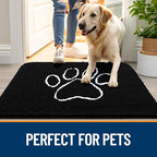 OLANLY Dog Door Mat for Muddy Paws 47x32, Paw Print Design, Absorbs Moisture and Dirt, Absorbent Non-Slip Washable Doormat, Quick Dry Chenille Mud Mat for Dogs, Entry Indoor Entryway Carpet, Black