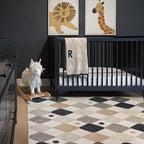 jinchan Macy Area Rug 4x6 Kids Washable Indoor Non-Slip Black and White Modern Soft Rug Elementary School Classroom Diamond Carpet for Nursery Playroom Daycare Bedroom Living Room Marble on Cream