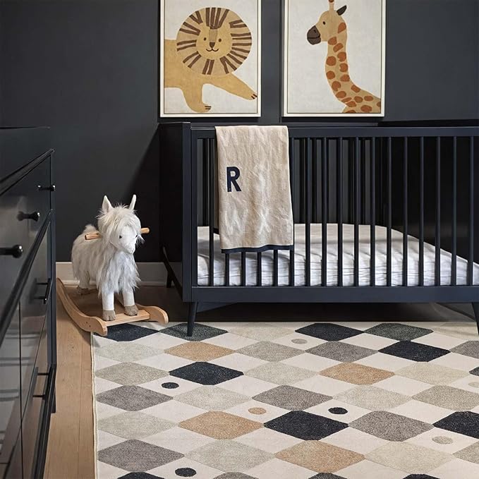 jinchan Macy Area Rug 6x9 Kids Washable Indoor Non-Slip Black and White Modern Soft Rug Elementary School Classroom Diamond Carpet for Nursery Playroom Daycare Bedroom Living Room Dorm Marble on Cream