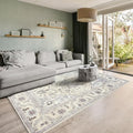 GLN Rugs Traditional Collection - Machine Washable Area Rug, Traditional Washable, Non Slip, Low Pile Chenille Rug, Living Room, Bedroom, Kitchen Rug (3' x 5' Cream/Gray)