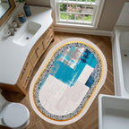 Vintage Luxury Grey Blue Gold Abstract Geometric Texture Oval Area Rug 6x8 for Living Room Bedroom Dining Room Minimalist Bordered Large Rugs Nursery Dorm Kitchen Entryway Soft Non Skid Floor Carpet