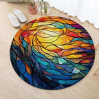 Abstract Colorful Pattern Round Rug Vintage Church Glass Area Rug Washable Soft Non-Slip Floor Carpet Low Pile Accent Rugs for Entryway Living Room Dining Room Bedroom Home Office 6ft