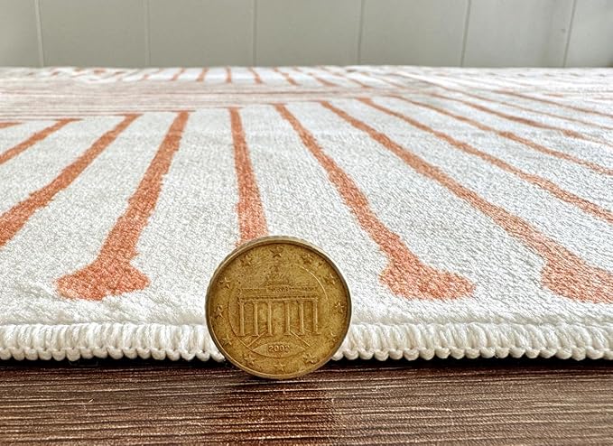 GLN Rugs Contemporary Collection - Machine Washable Area Rug, Contemporary Washable, Non Slip, Low Pile Chenille Rug, Living Room, Bedroom, Kitchen Rug (2'6" x 10' Orange Beige)