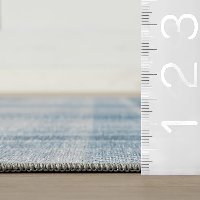 Dash & Albert Andri Plaid Blue Machine Washable Rug, 4 X 6 Feet, Blue/White Plaid Pattern