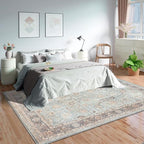 GLN Rugs Traditional Collection - Machine Washable Area Rug, Traditional Washable, Non Slip, Low Pile Chenille Rug, Living Room, Bedroom, Kitchen Rug (5' x 7' Light Blue)