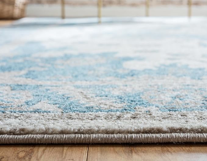 Unique Loom Salzburg Collection Classic Traditional Design Oriental Inspired Border Area Rug (4' 0 x 4' 0 Round, Beige/Blue)